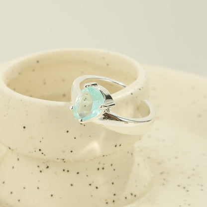 Teardrop Aqua Adjustable Silver Ring