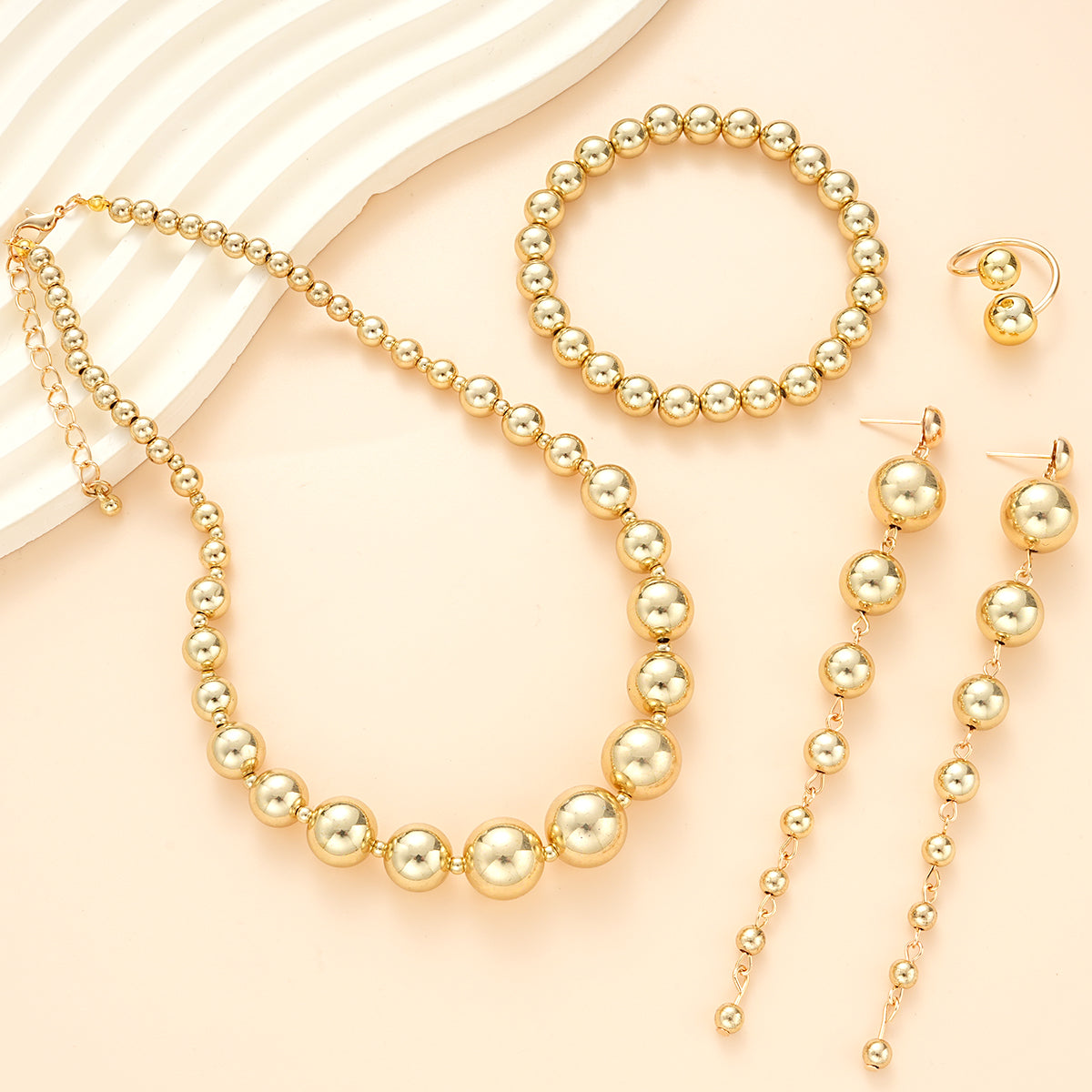 4pc Gold Beaded Jewelry Set