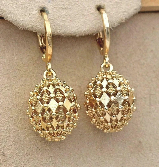 Gold Hollow Ball Drop Earrings