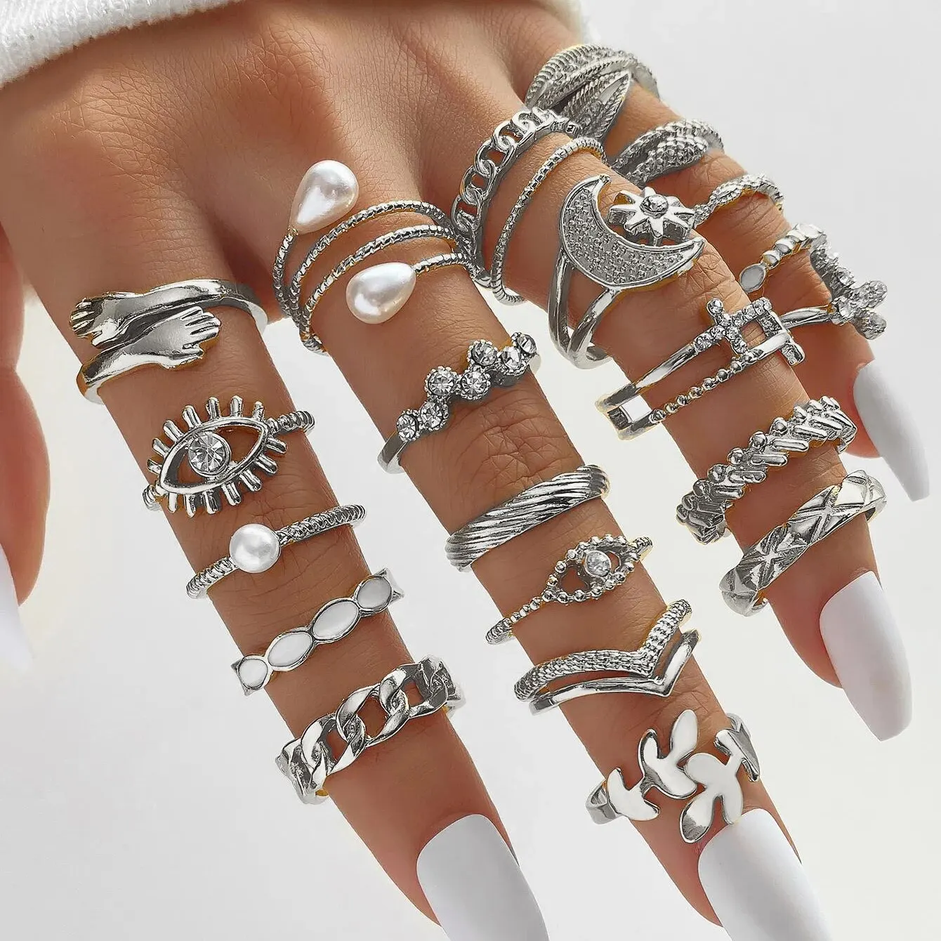 23pc Retro Punk Geometric Ring Set