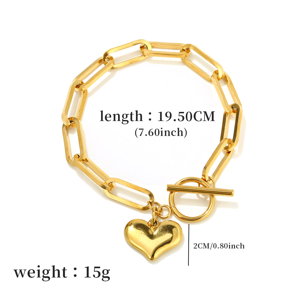 Heart Charm Paperclip Chain Bracelet