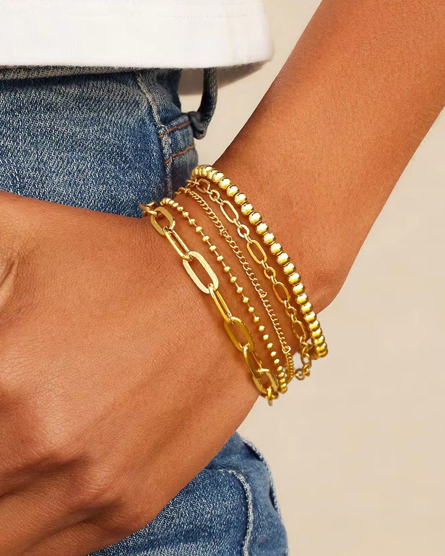 5pc Mixed Chain & Bead Bracelet Set