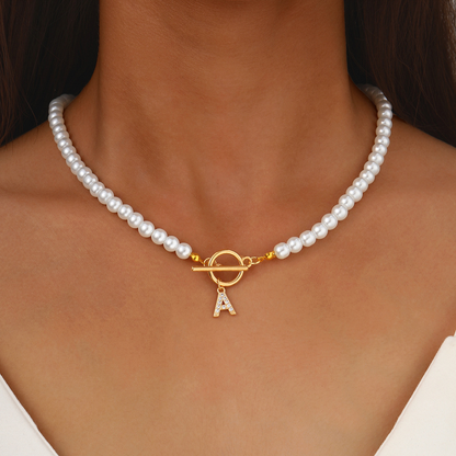 Pearl Initial Toggle Necklace
