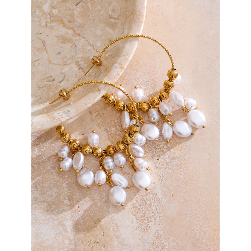Baroque Pearl Drop Hoop Earrings