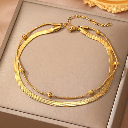 2pc Sleek Gold Layered Anklet Set