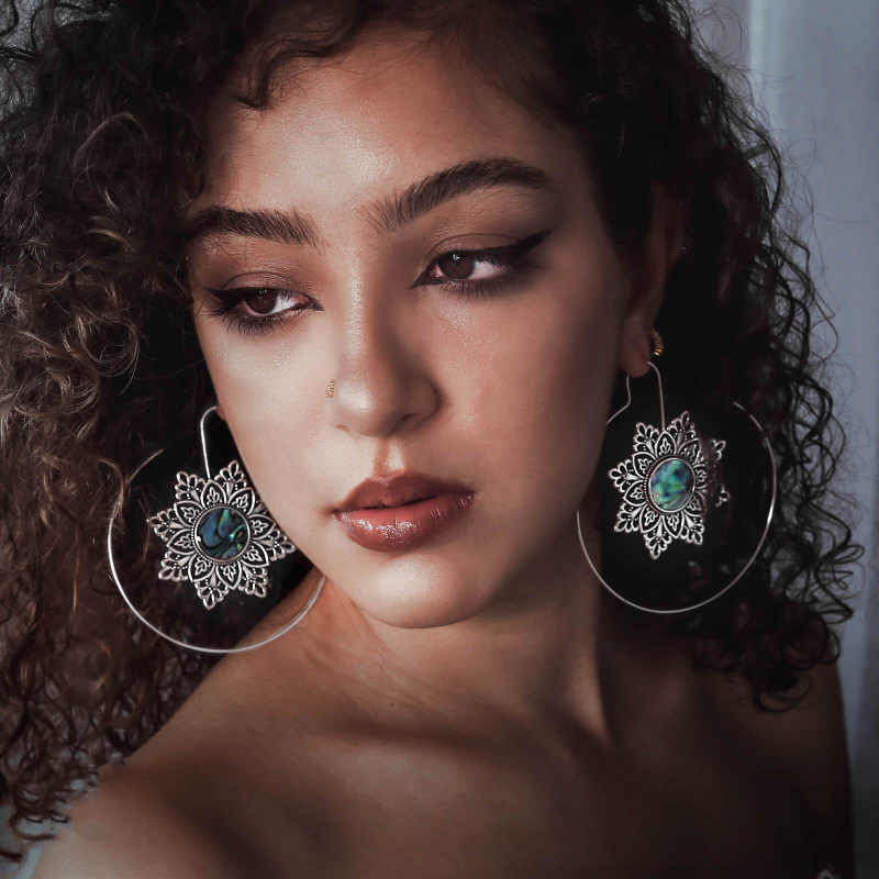 Mandala Abalone Shell Hoop Earrings