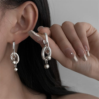 Silver Double Hoop Dangle Earrings
