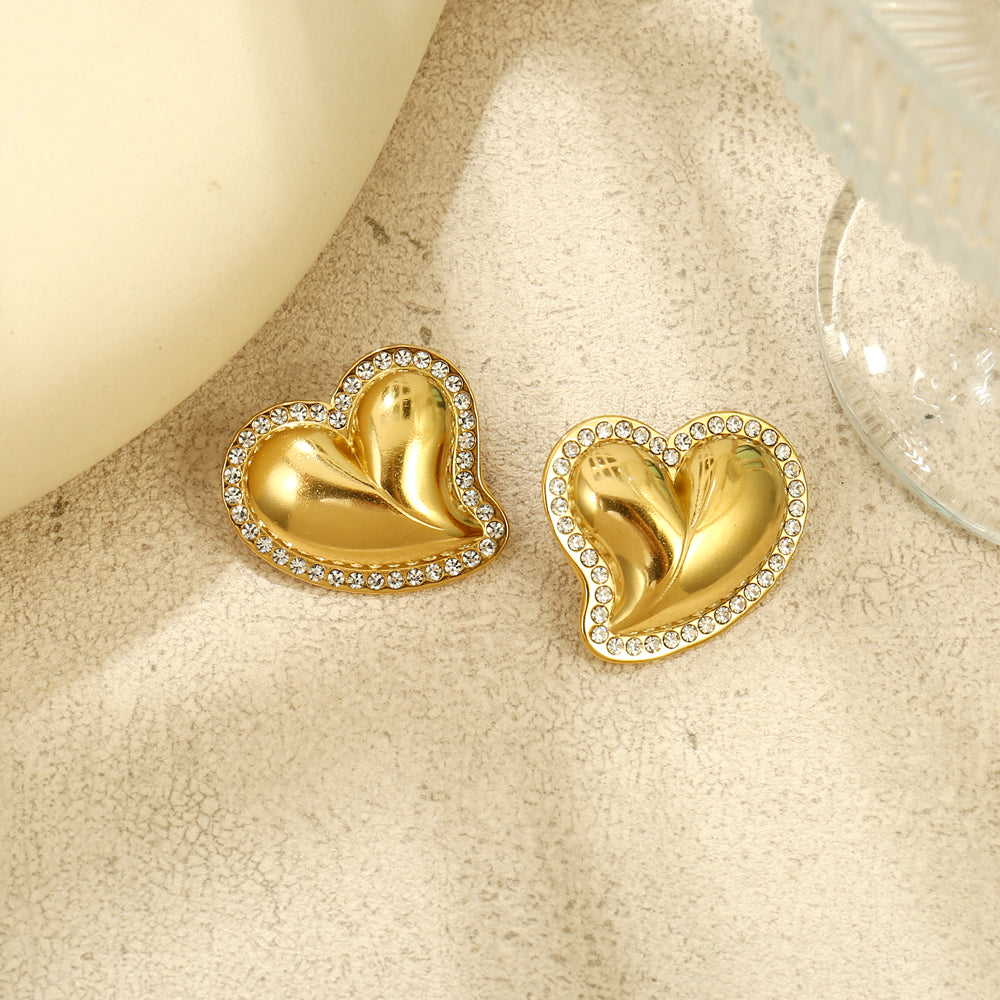 Crystal Edge Heart Stud Earrings
