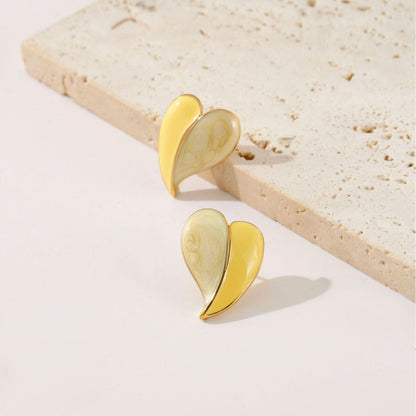 Yellow & White Heart Stud Earrings