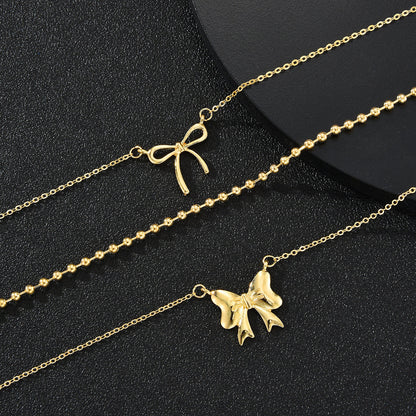 3pc Bow Charm Layered Necklace Set