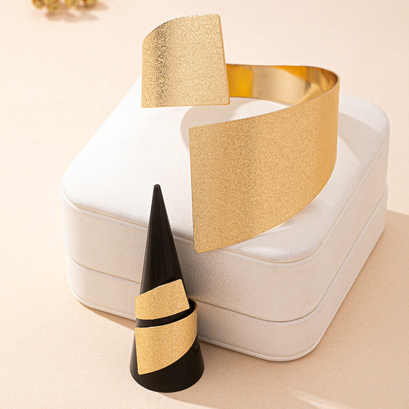 2pc Matte Geometric Cuff & Ring Set