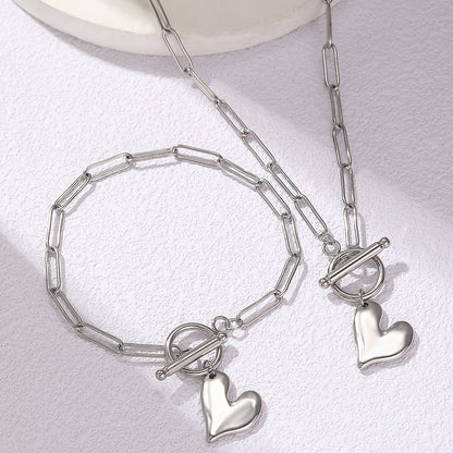 2pc Chunky Heart Charm Jewelry Set