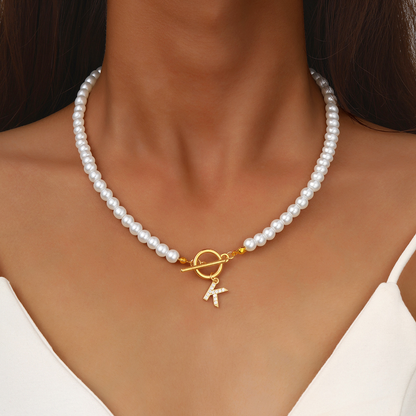 Pearl Initial Toggle Necklace