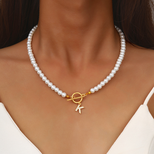Pearl Initial Toggle Necklace