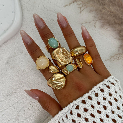 7pc Gold Crystal Geometric Ring Set