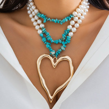 Boho Multicolor Stone Heart Choker Necklace