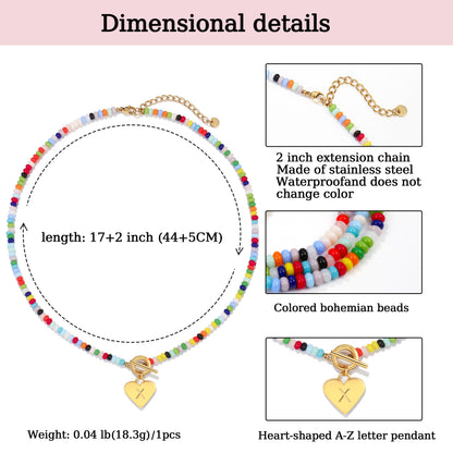 Beaded Heart Initial Pendant Necklace