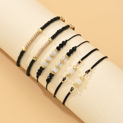 6pc Black Beaded Adjustable Bracelet Set