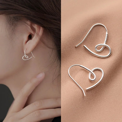 925 Silver Textured Heart Hook Earrings