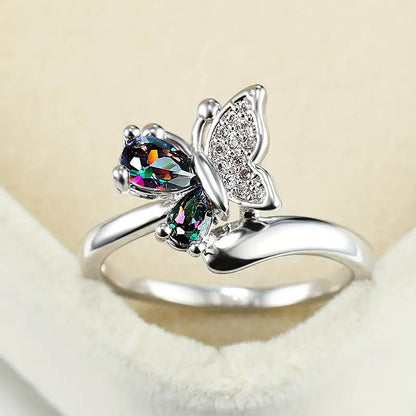 Crystal Butterfly Statement Ring