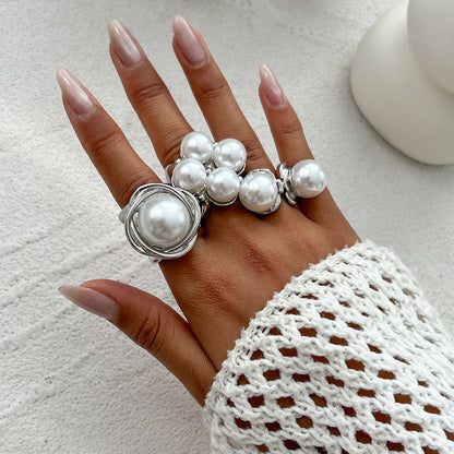 3pc Vintage Gold & Silver Pearl Ring Set