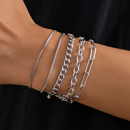 5pc Simple Cuban Chain Bracelet Set