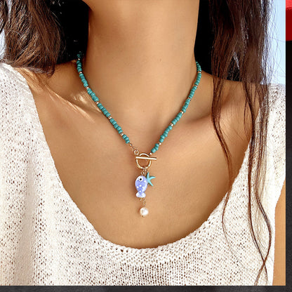 Rainbow Ceramic Fish & Starfish Necklace