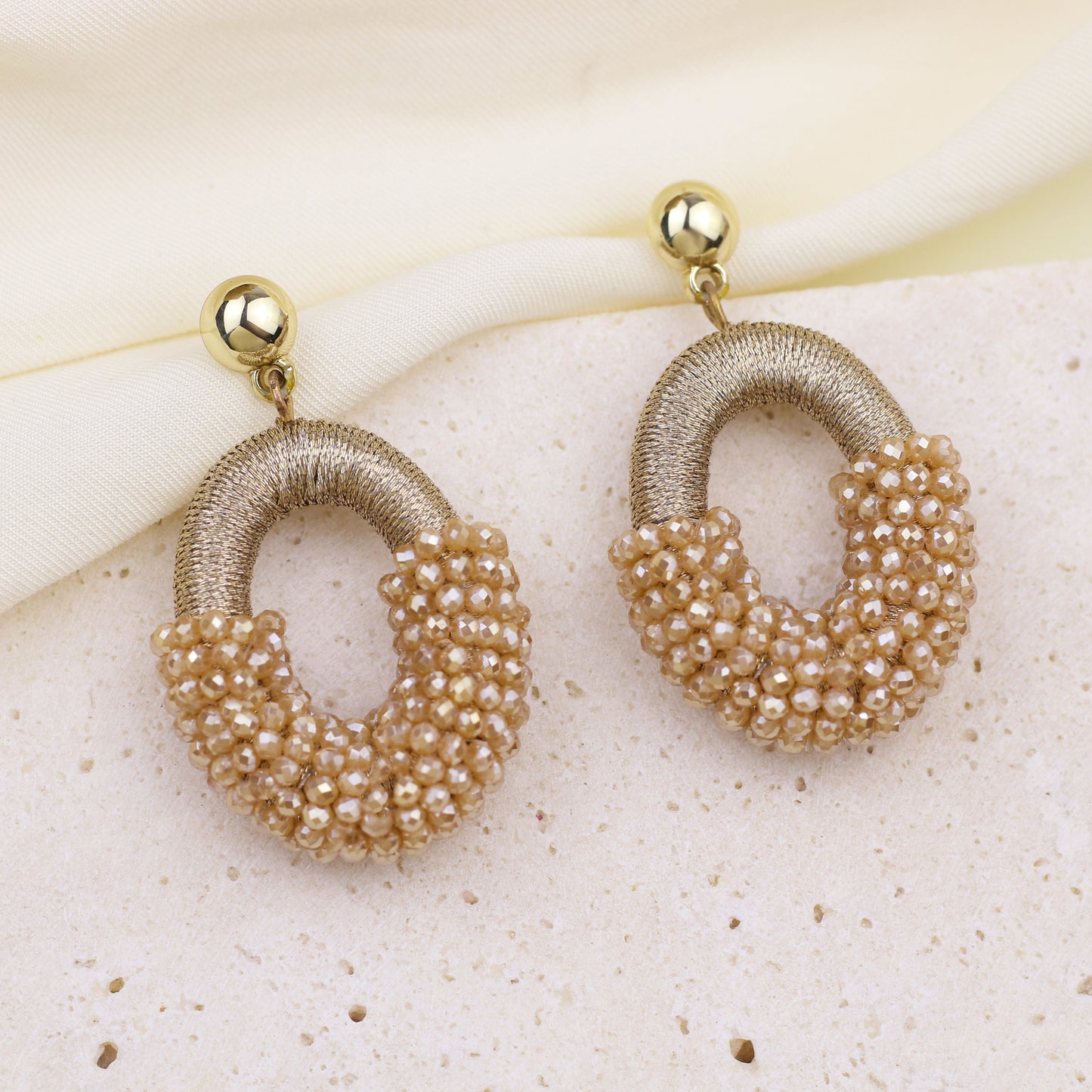 Beaded Gold Cluster Stud Earrings