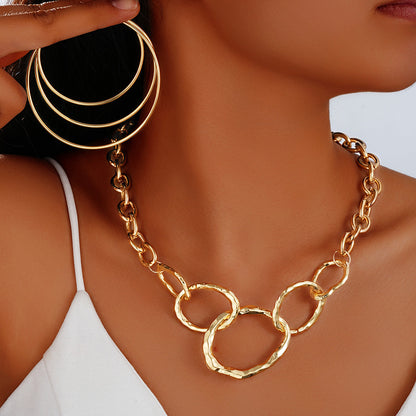 3pc Chunky Gold Hoop Necklace & Earring Set