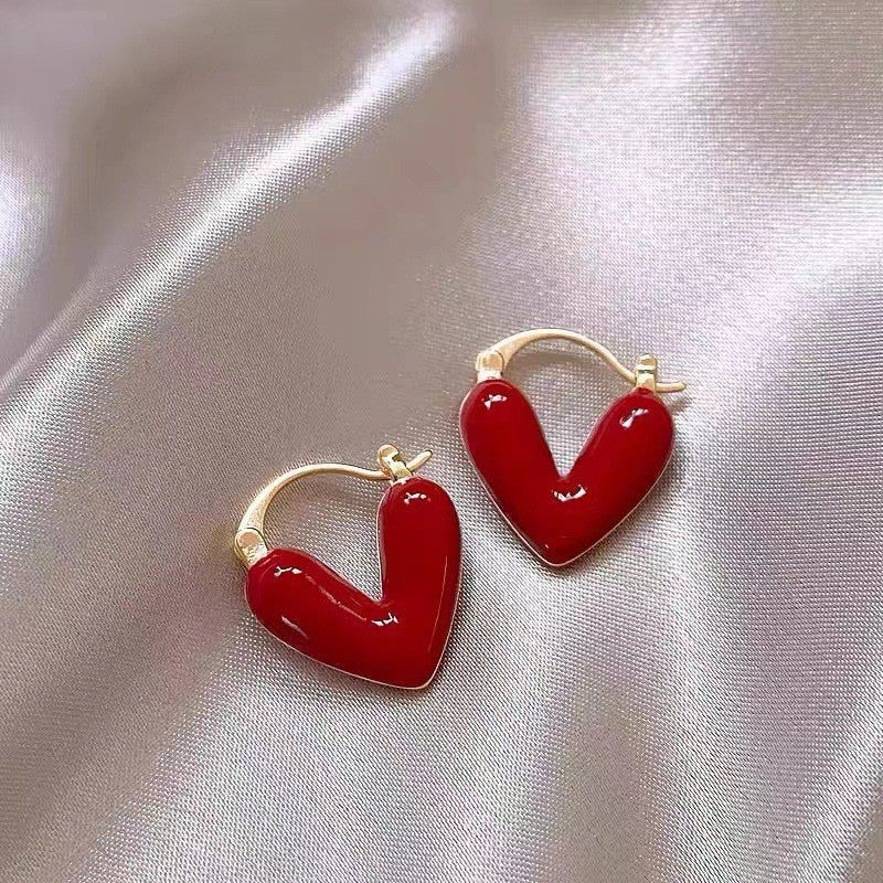 Red Drip Heart Hoop Earrings