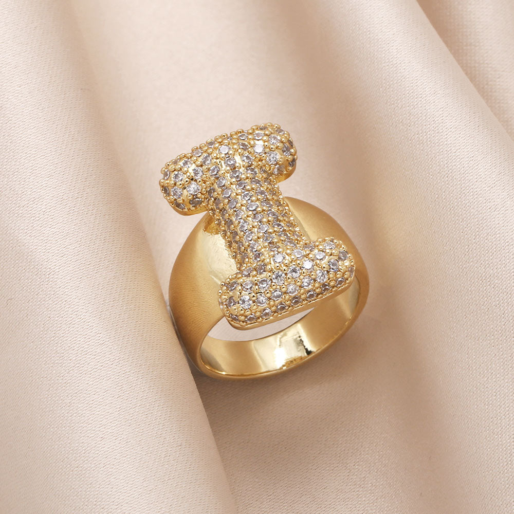 Gold Bubble Letter Initial Ring