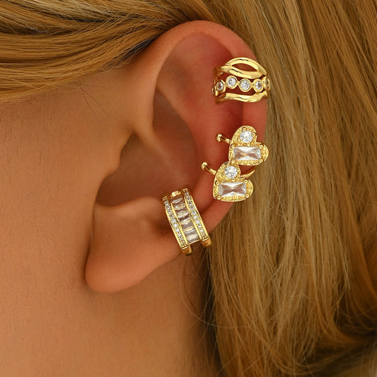 3pc Gold Crystal Cuff Earring Set