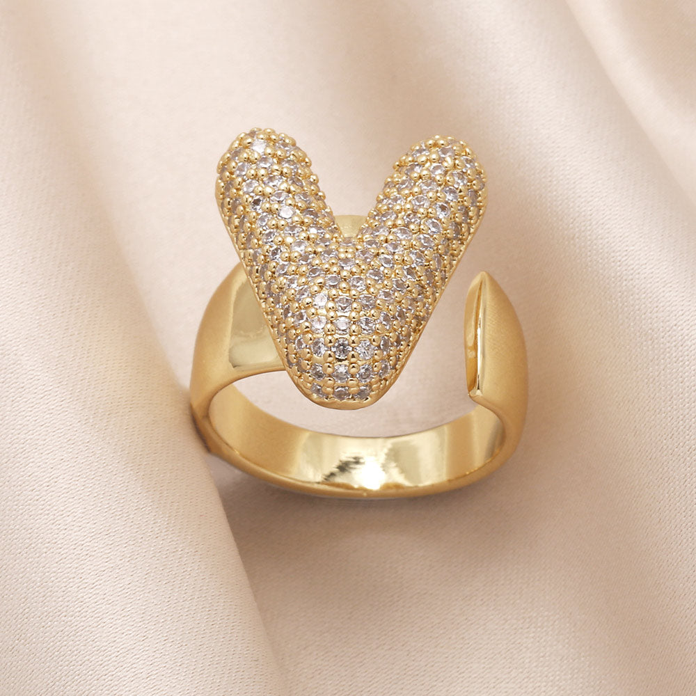 Gold Bubble Letter Initial Ring