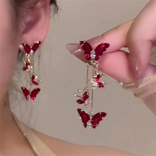 Red Zircon Butterfly Drop Earrings