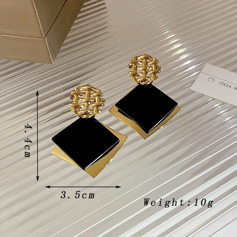 2pc Geometric Gold Statement Earrings Set