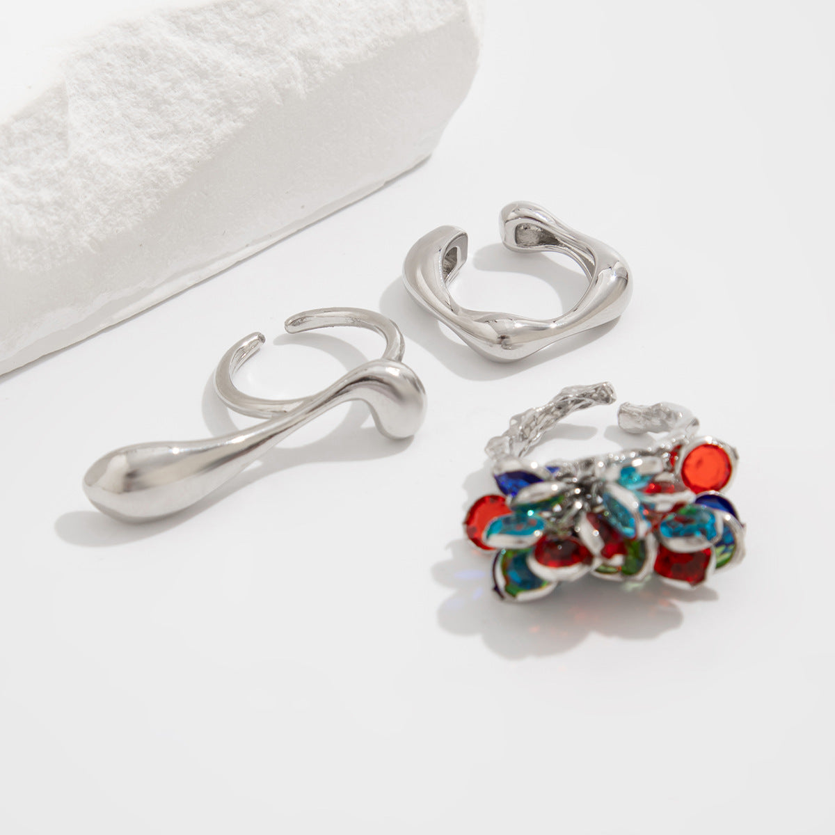 Vintage Crystal Tassel Ring Set