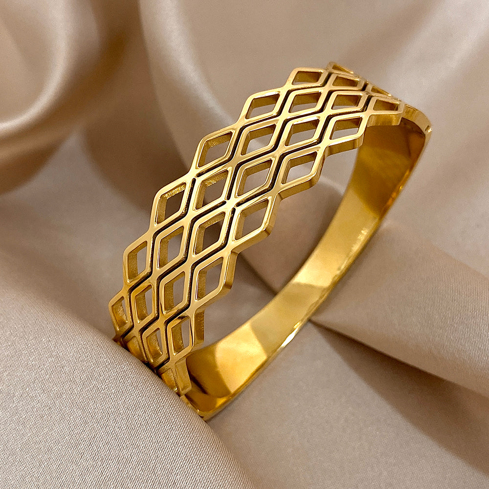 Geometric Cutout Gold Bangle