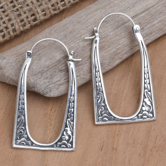 Vintage Floral Etched Hoop Earrings