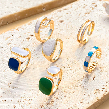 6pc Colorful Geometric Enamel Ring Set