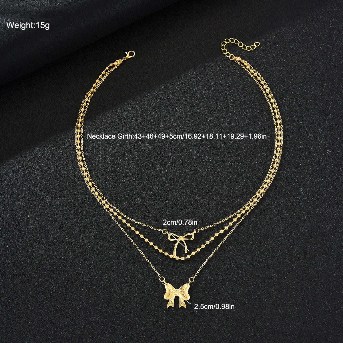 3pc Bow Charm Layered Necklace Set