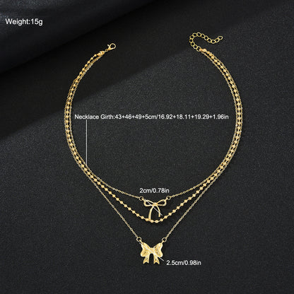3pc Bow Charm Layered Necklace Set