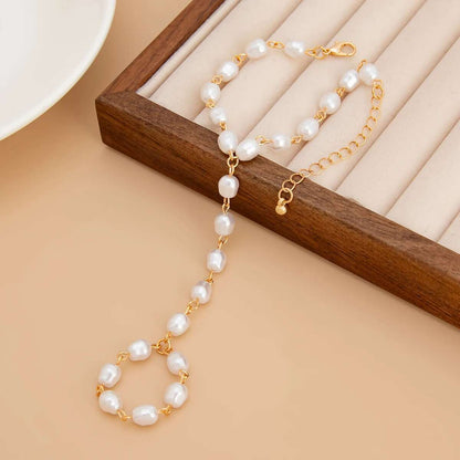 Pearl Beaded Chain Ring Bracelet