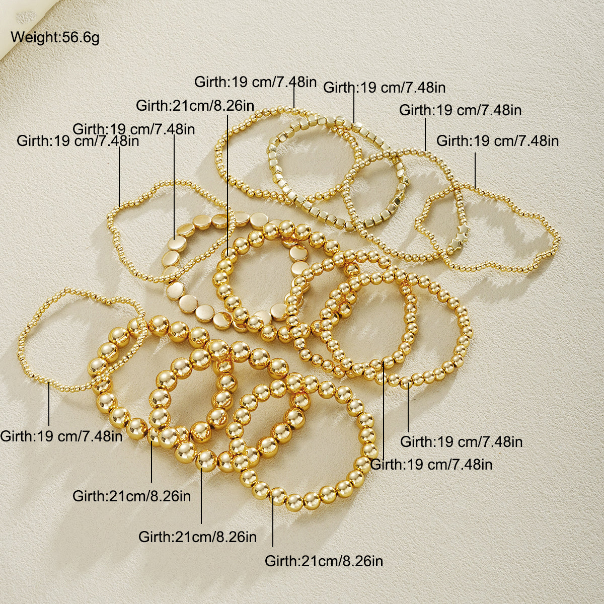12pc Mixed Beaded Gold Bracelet Stack