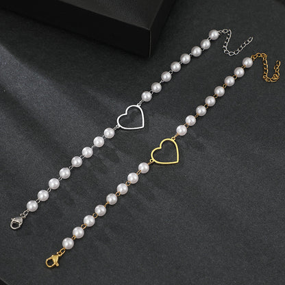 Gold Heart & Pearl Chain Bracelet