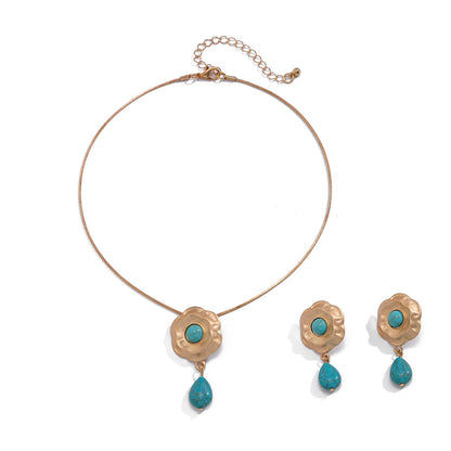 Blue Stone Flower Choker & Earrings Set