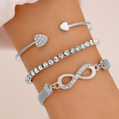 3pc Crystal Heart & Infinity Bracelet Set