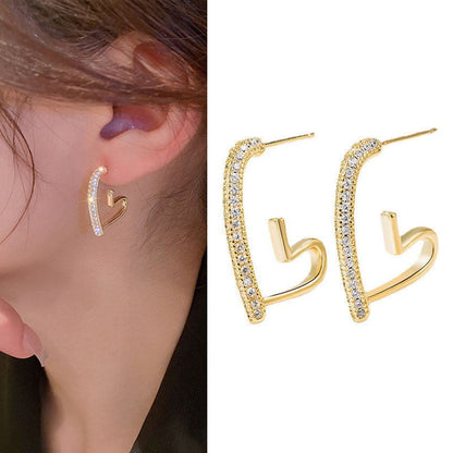 Heart Curve CZ Stud Earrings