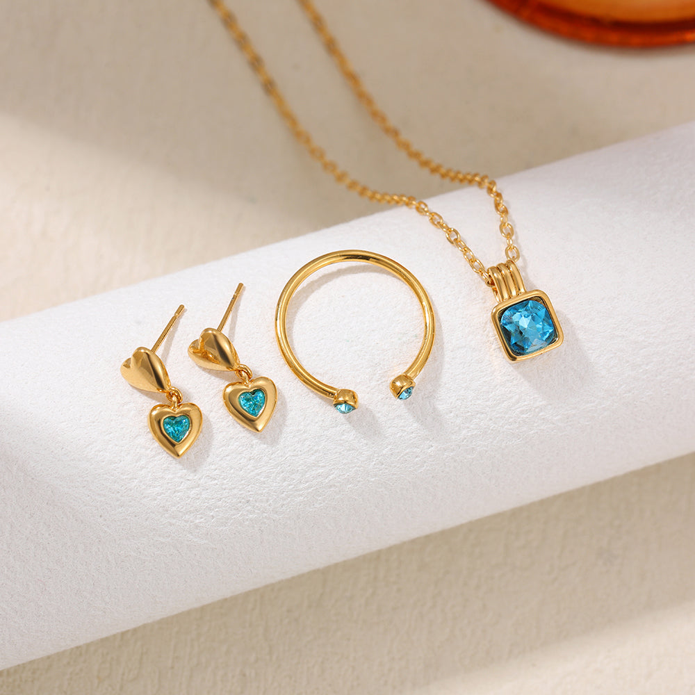 18k Gold Blue Zircon Jewelry Set