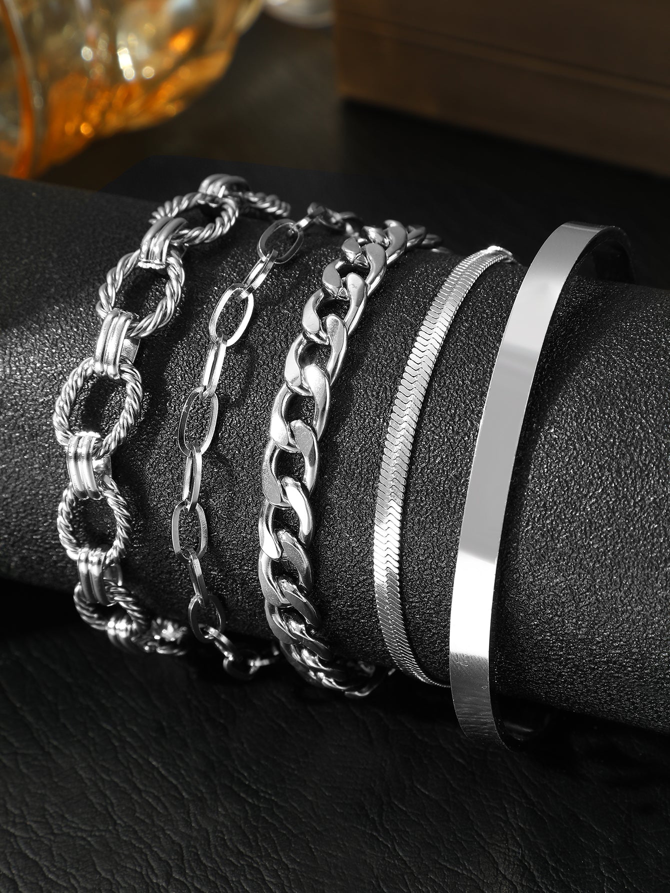 5pc Chunky Chain Bracelet Stack