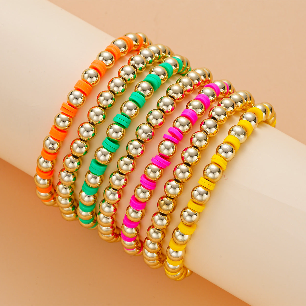 5pc Neon Beaded Stretch Bracelet Set